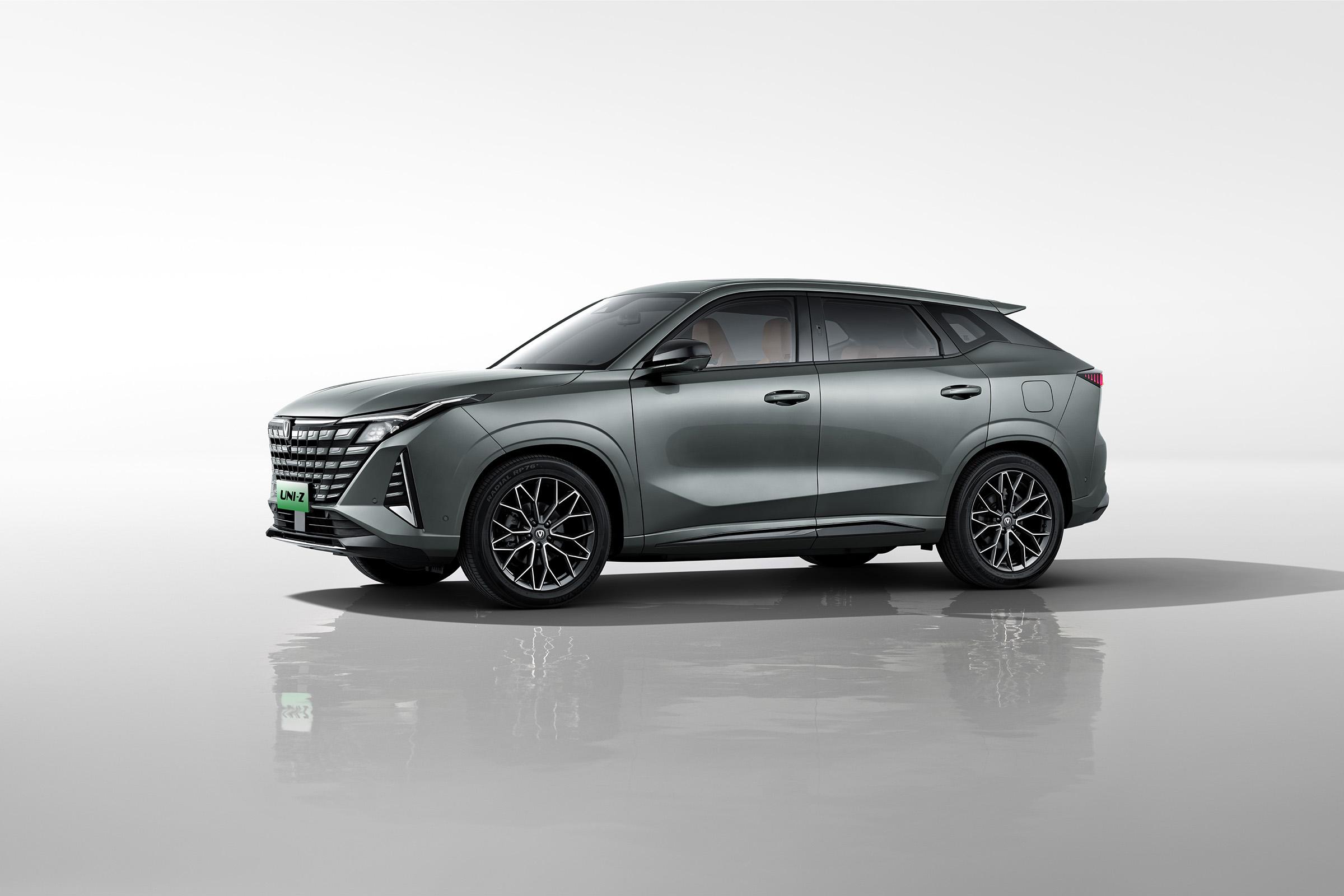 Grey Changan UNI-Z SUV in a bright studio, side view